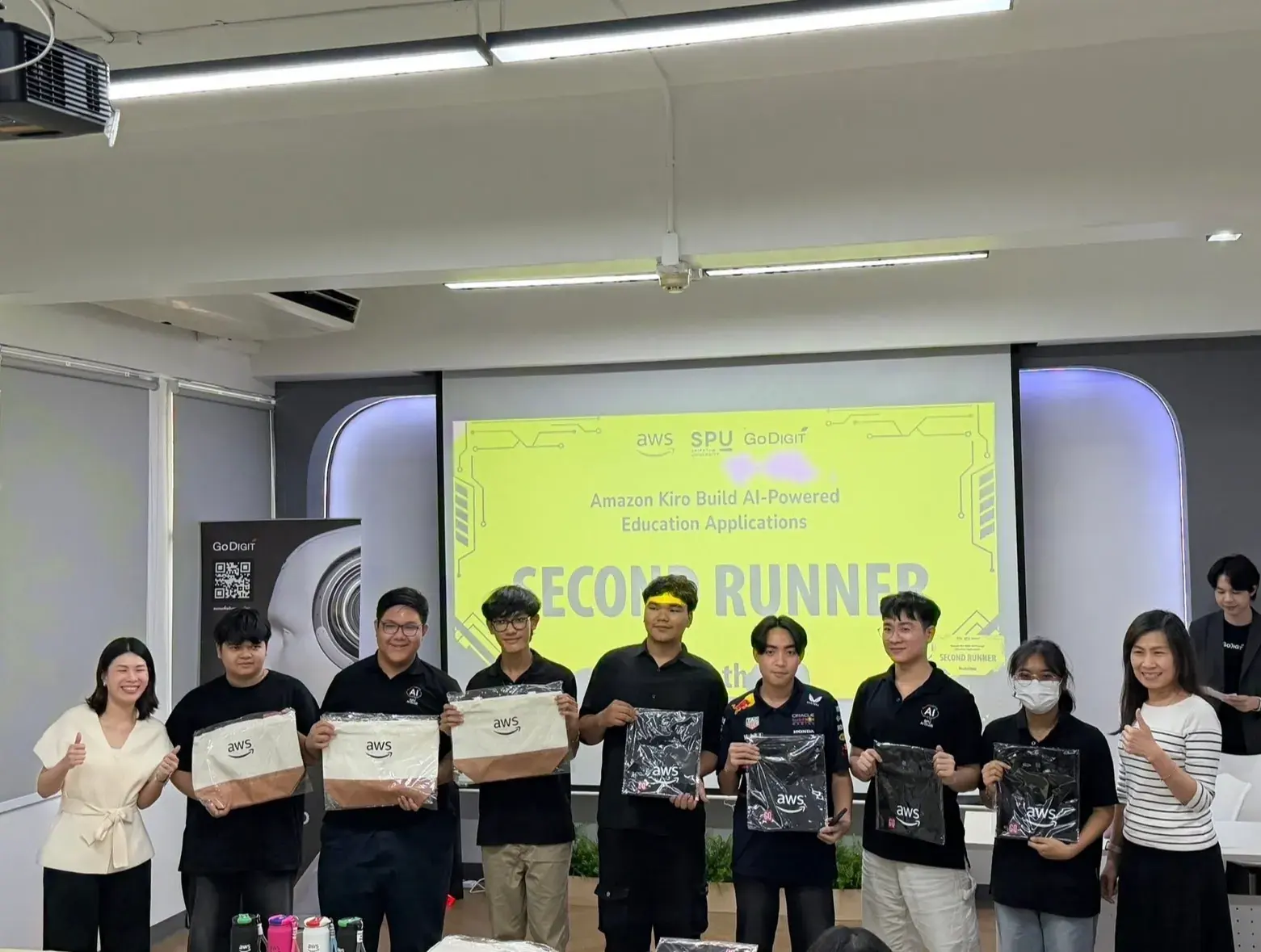 Our team receiving 2nd Runner-Up at the AWS hackathon