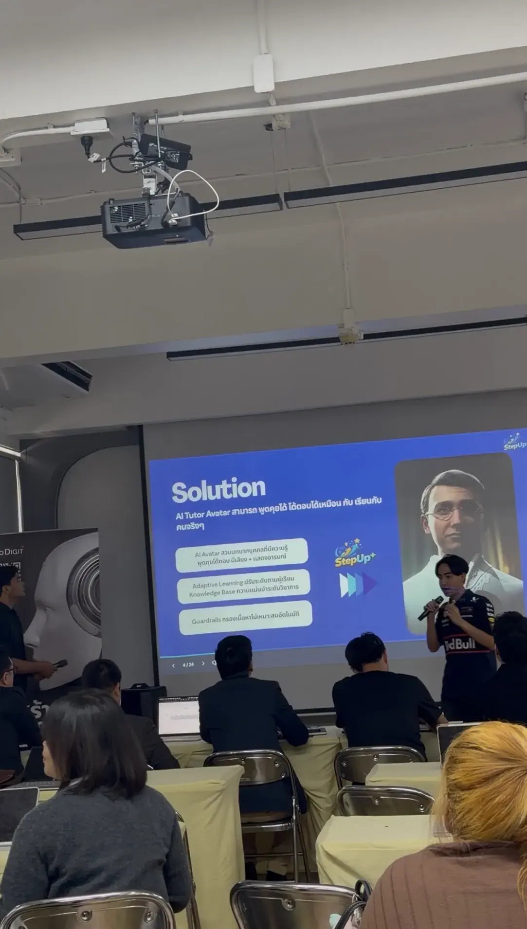 Pitching StepUp+ to the judges at the AWS hackathon