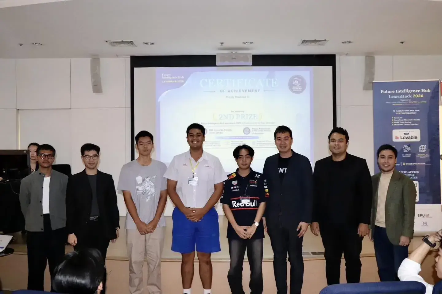 Our team on stage receiving the 2nd prize (1st Runner-Up) certificate at LearnHack 2026